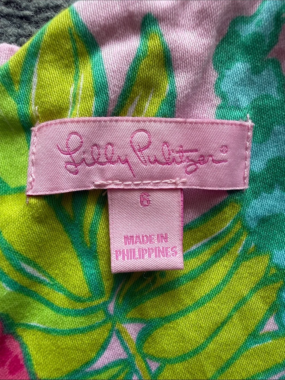EUC Pink Label Lilly Pulitzer Girls Floral Shift Dress in Pink & Green